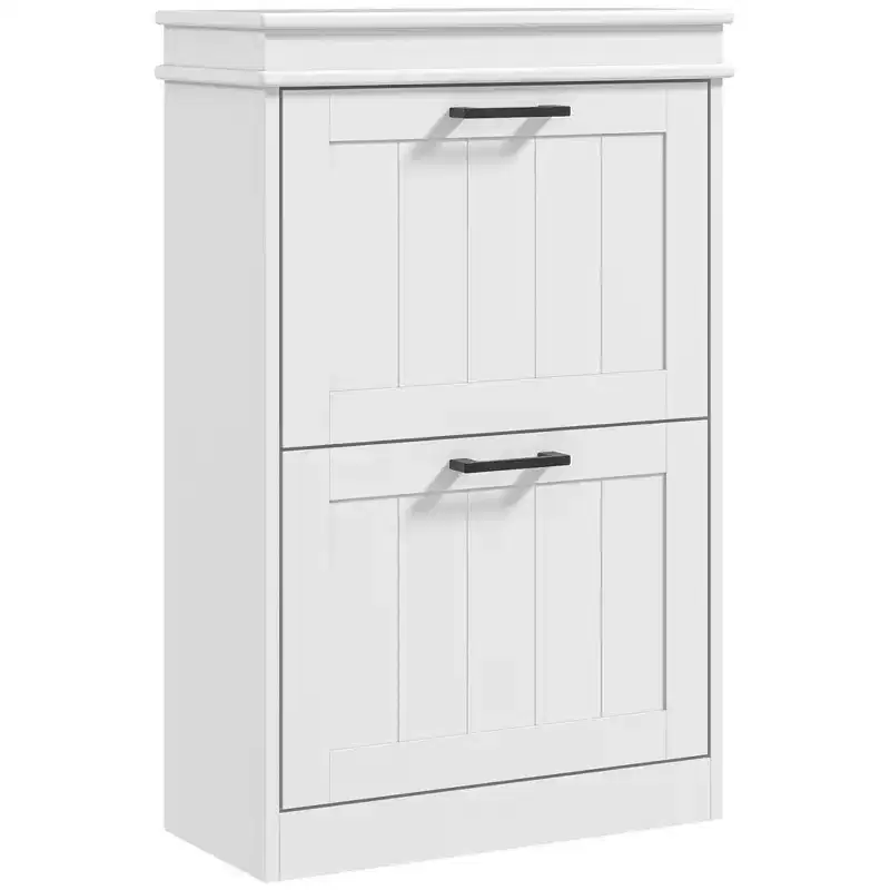 HOMCOM Shoe Cabinet for Entryway, Narrow Shoe Rack Storage Organizer with 2 Flip Drawers and Adjustable Shelves for 10 Pairs of Shoes