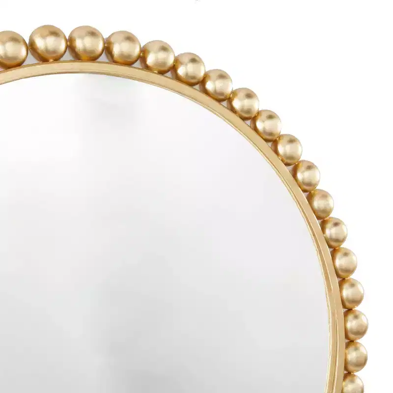 Round Metal Wall Mirror with Bead Detailing, 36 Inch
