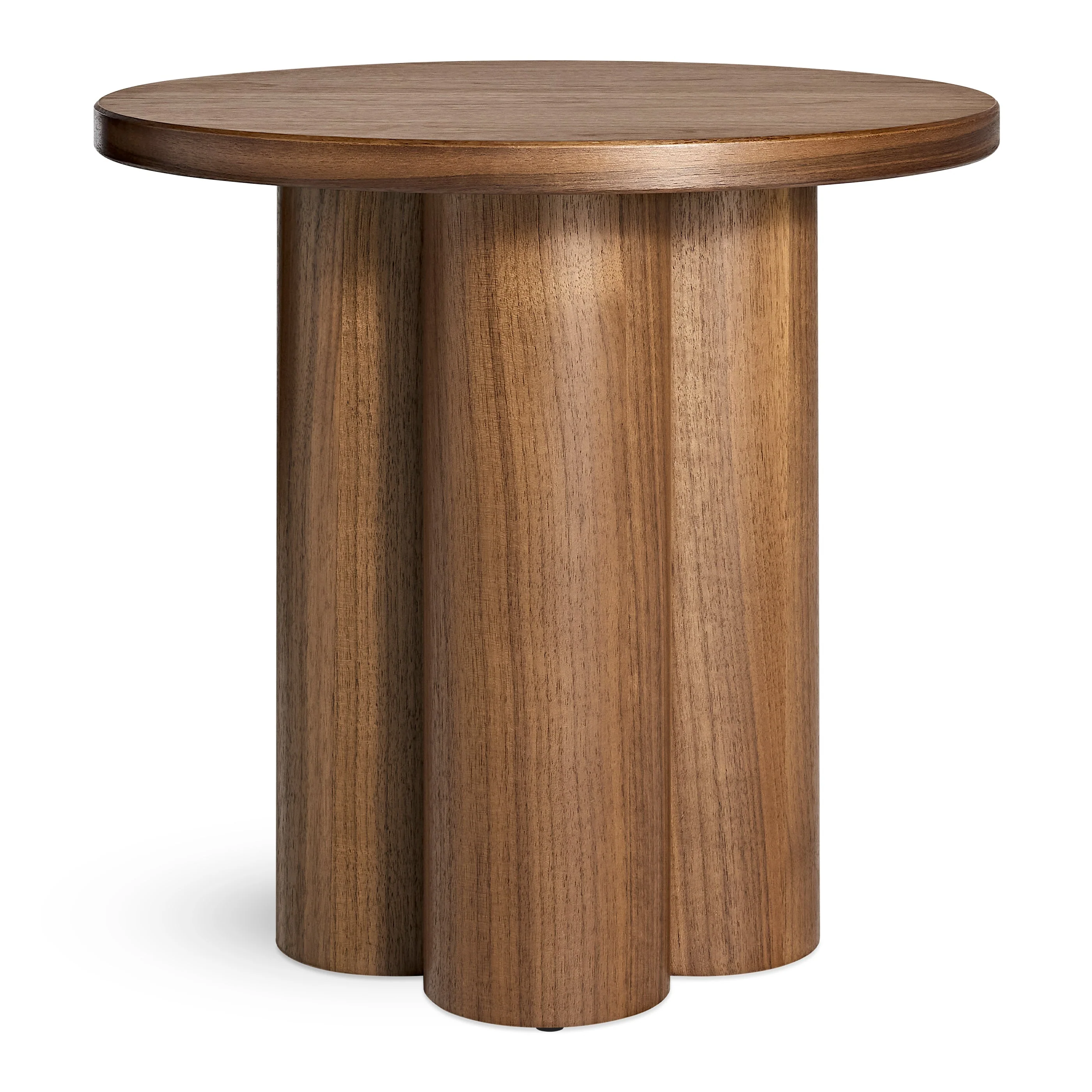Modern White Oak Wood Side Table with Clover Pedestal Base for Living Room