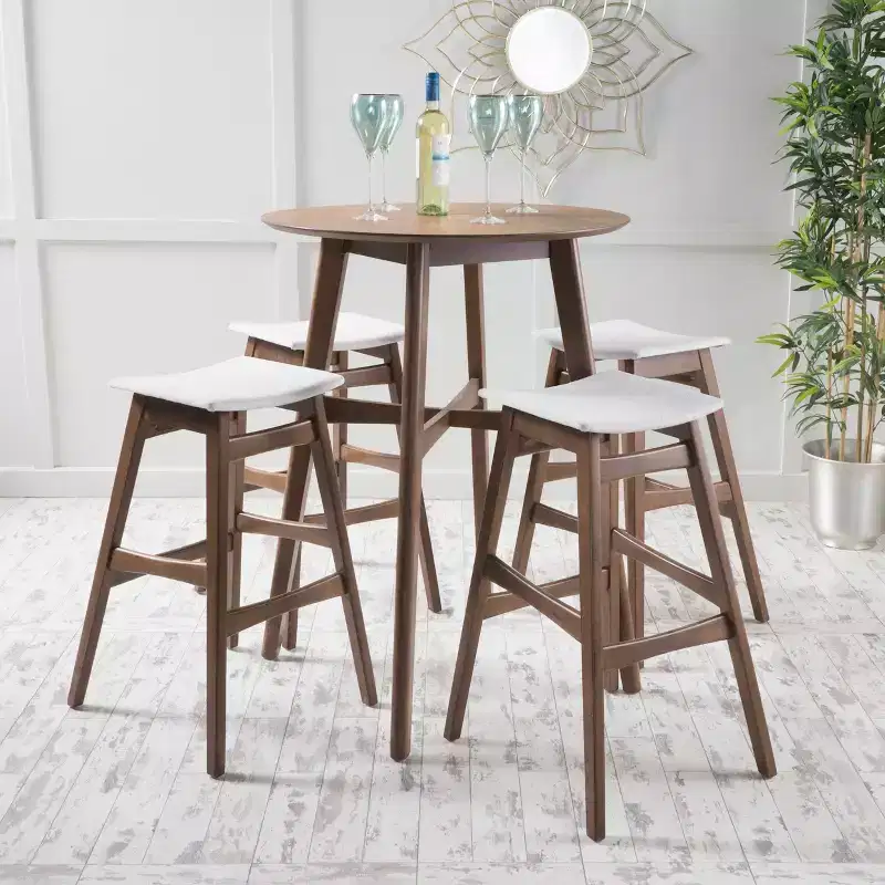 GDFStudio Elise Mid-Century Modern Fabric Upholstered 5 Piece Bar Set
