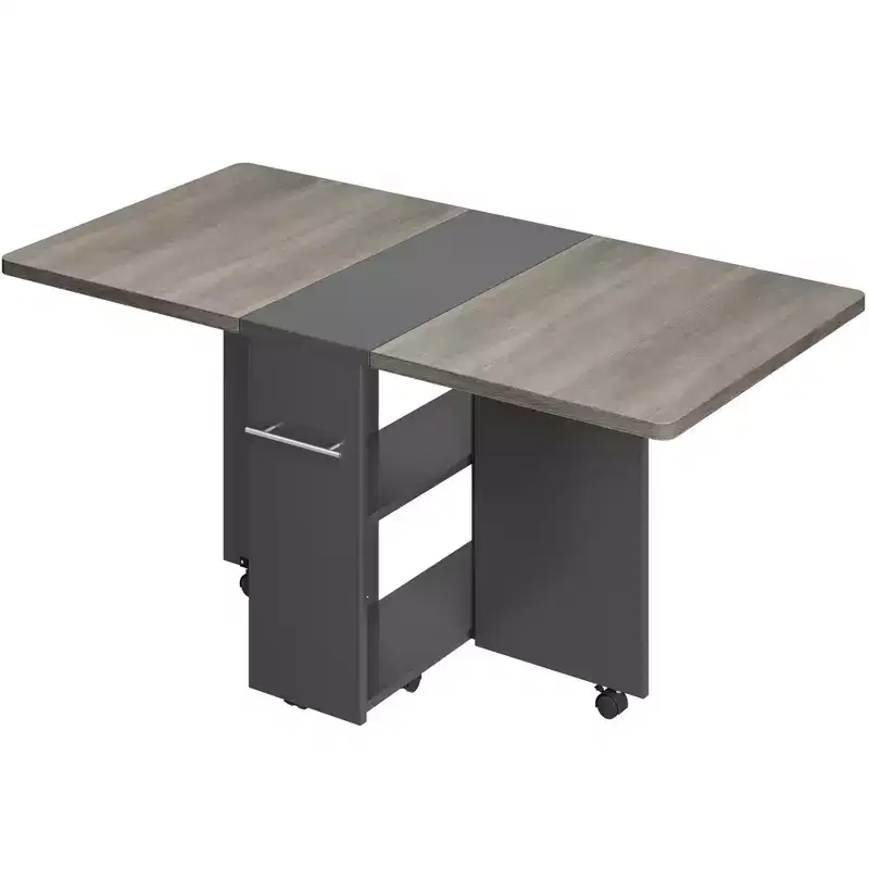 4-Person Flip-Top Folding Dining Table - 6 Wheels, Storage Rack & Drawer