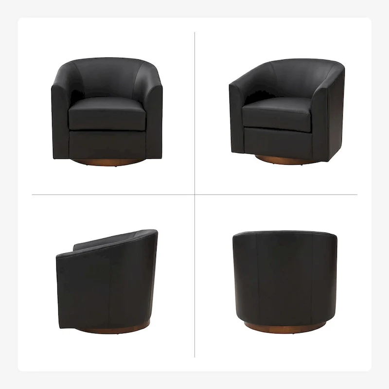 Haley Modern Swivel Barrel Faux Leather Chair with Solid Wood Base Set of 2