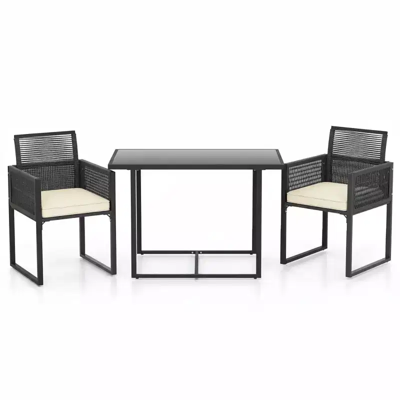 Gymax 3-Piece Patio PE Wicker Furniture Set w/ Cushioned Folding-Back Chairs for Backyard Patio or Garden