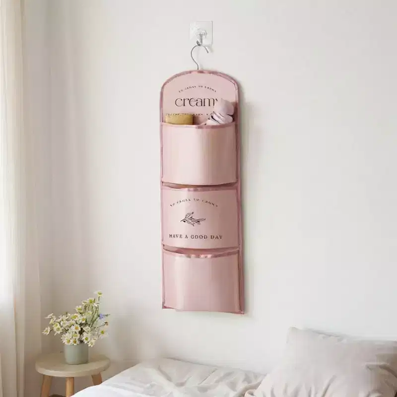 Mauve Pink / Pink 3-Pocket Hanging Wall Organizer with Metal Hook