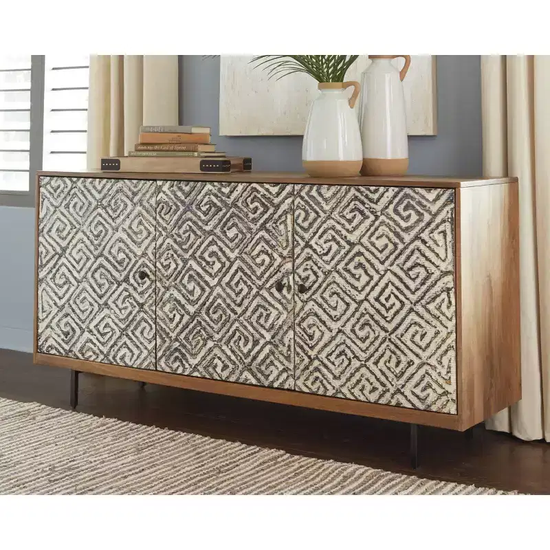Accent Cabinet Brown/Black/White - Contemporary Style, 3 Shelves, Wood Composite