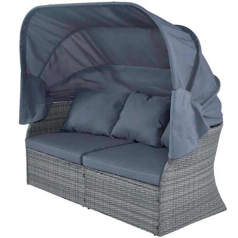 Modular Daybed Sunbed Patio Canopy Bed Wicker Conversation Set
