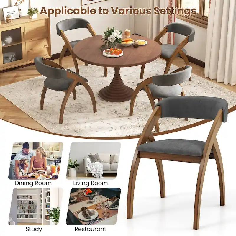Gymax Dining Chair Set of 4 w/ Padded Cushion Curved Back Arched