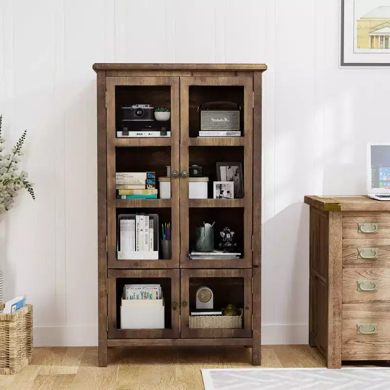 Karl Home Brown 2-Door 4-Shelf Bookcase