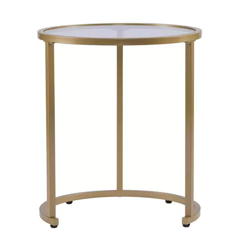 HomeRoots Set Of Two 23 Gold Glass And Steel Round Nested Tables