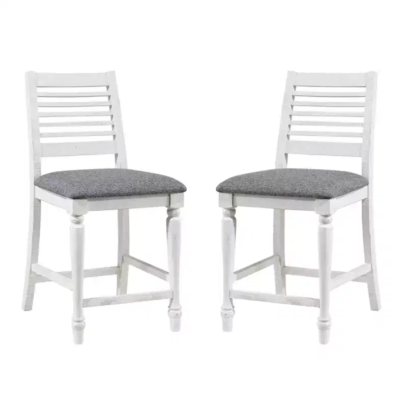Set of 2 Farmhouse Counter Height Barstools with Upholstered Seats