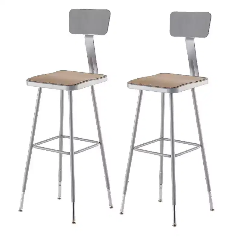 2pk 32"-39" Adjustable Square Steel Barstool with Backrest - Hampden Furnishings: Masonite Seat, 300lb Capacity