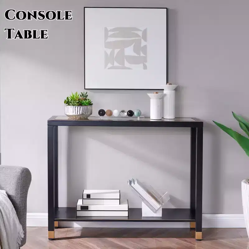 Tempered Glass Metal Frame 2-Tier Console Table 40.94