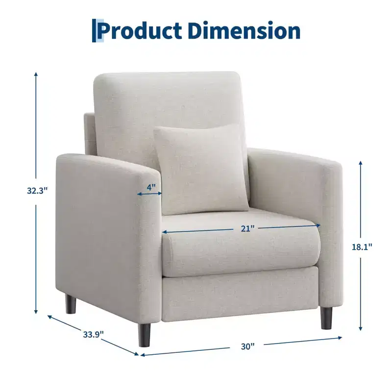 33.9 Sofa Accent Chair, Chenille Loveseat Reading Couch for Bedroom, Tool-Free Setup Living Room Accent Couch, Pillow not included