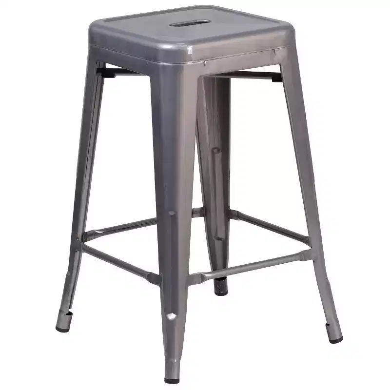 Emma and Oliver 24H Backless Clear Coated Metal Indoor Barstool with Square Seat