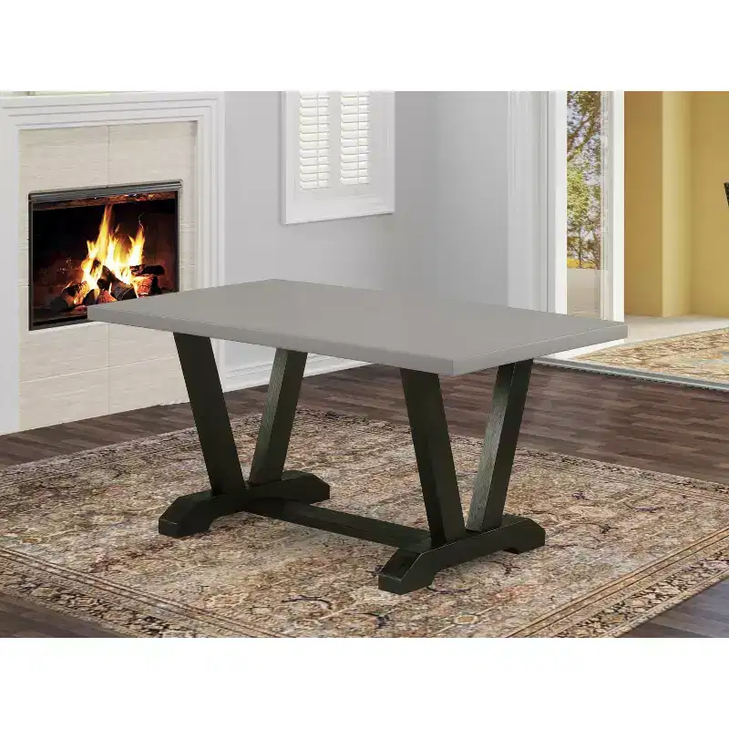 Rectangular Rubberwood Dining Table with V-Style Pedestal Base, Seats 4 – 60