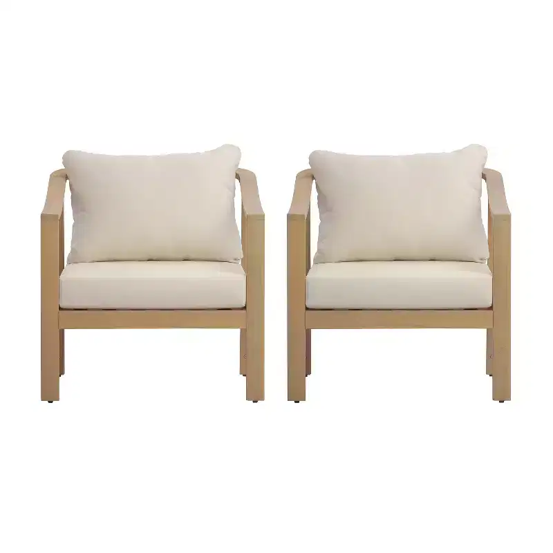 Christopher Knight Home Kofi Modern Outdoor Acacia Wood Club Chair with Cushion and Sloped Armrests