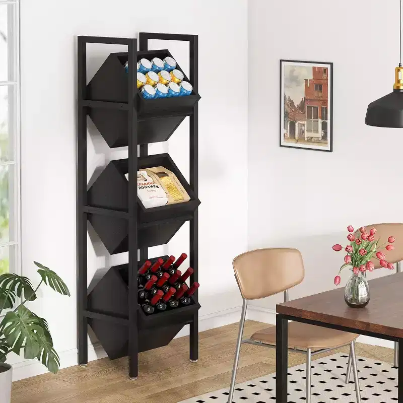 3 Tier Vertical Wood Bin Shelves