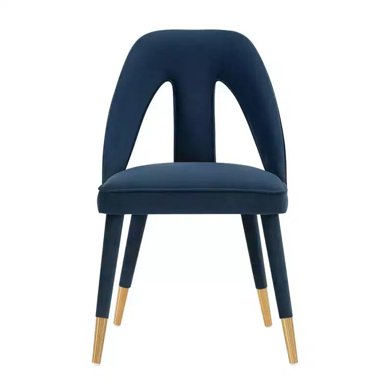 Modern Velvet Upholstered Dining Chair Midnight Blue – Elm Wood, Gold Tips, No Assembly