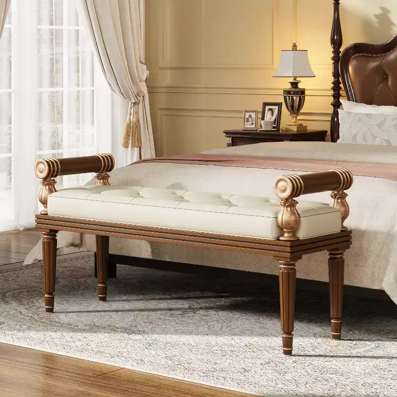 Dana Mid-Century Modern Rubberwood Faux Leather Upholstered Button Tufted Bench