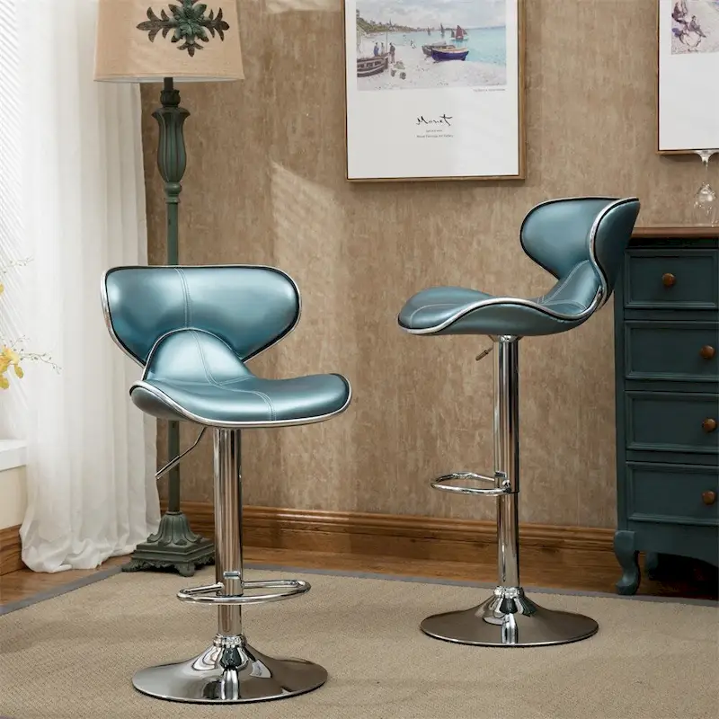 Upholstery Airlift Adjustable Swivel Barstool w/Chrome Base,Set of 2