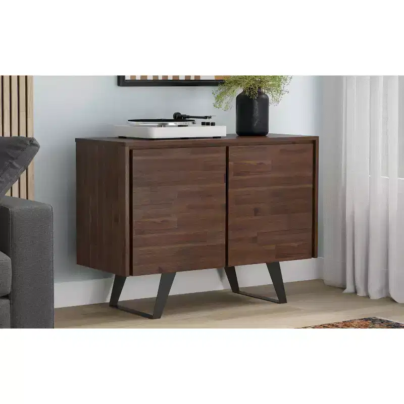 SOLID ACACIA WOOD 41 inch Wide Rectangle Modern Industrial 2 Door Sideboard Buffet in Distressed Charcoal Brown