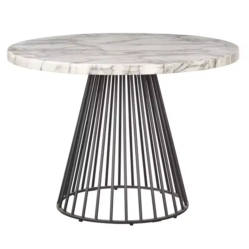 Lifestorey Indra Modern Faux Marble Round Dining Table Off-White/Black: Faux Marble Top, 4-Seater, Modern Kitchen Furniture