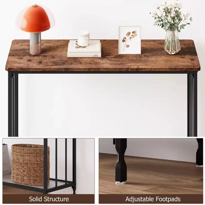 33.5/41.5 Console Table, Industrial entryway Table, Narrow Sofa Table with Glass Shelf
