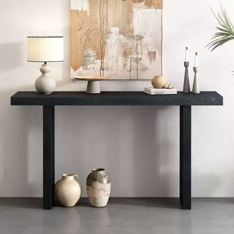 Okak Minimalism Console Table with Oak Veneer, Entryway Table with Thick Tabletop and Legs, Accent Table for Living Room, Hallway