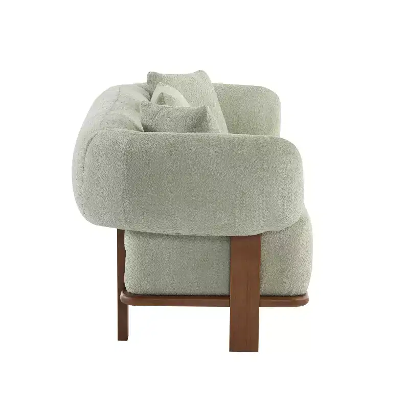 Christopher Knight Home Tadg 82 Rubberwood Boucle Upholstered 3 Seater Curved Sofa with 3 Pillows and Round Arm