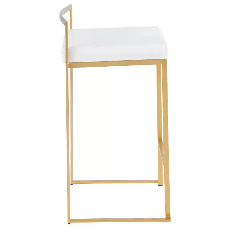 LumiSource Set of 3 Fuji Stacker Counter Height Barstools Gold/White PU