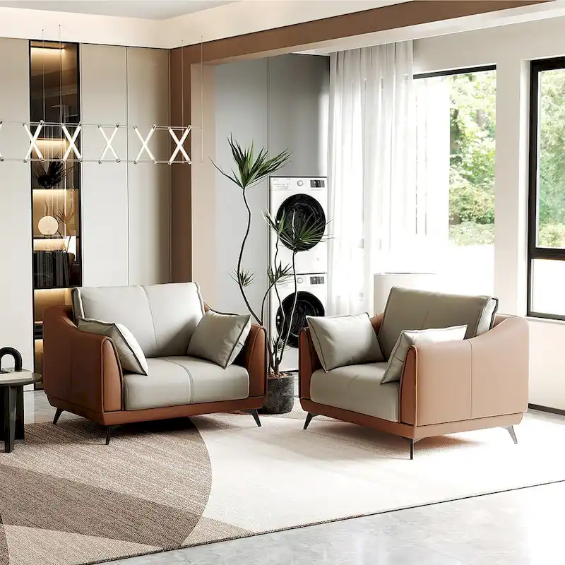 Orange Faux Leather Accent Chair with Black Legs, Single Seat