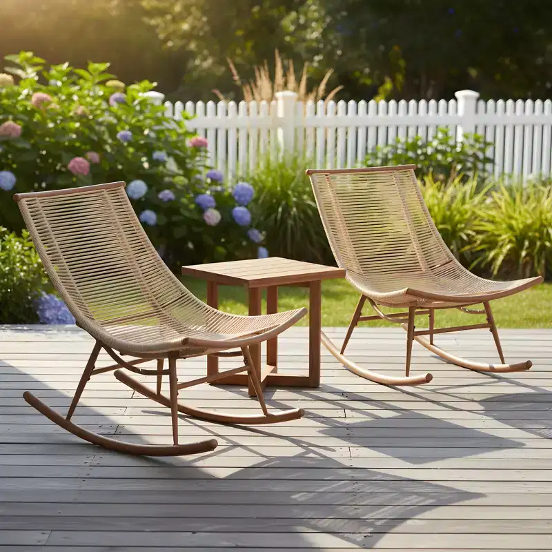 Christopher Knight Home Iolanda Farmhouse 3 Piece Patio Dining Set with Acacia Wood Table and Iron Rocking Chairs