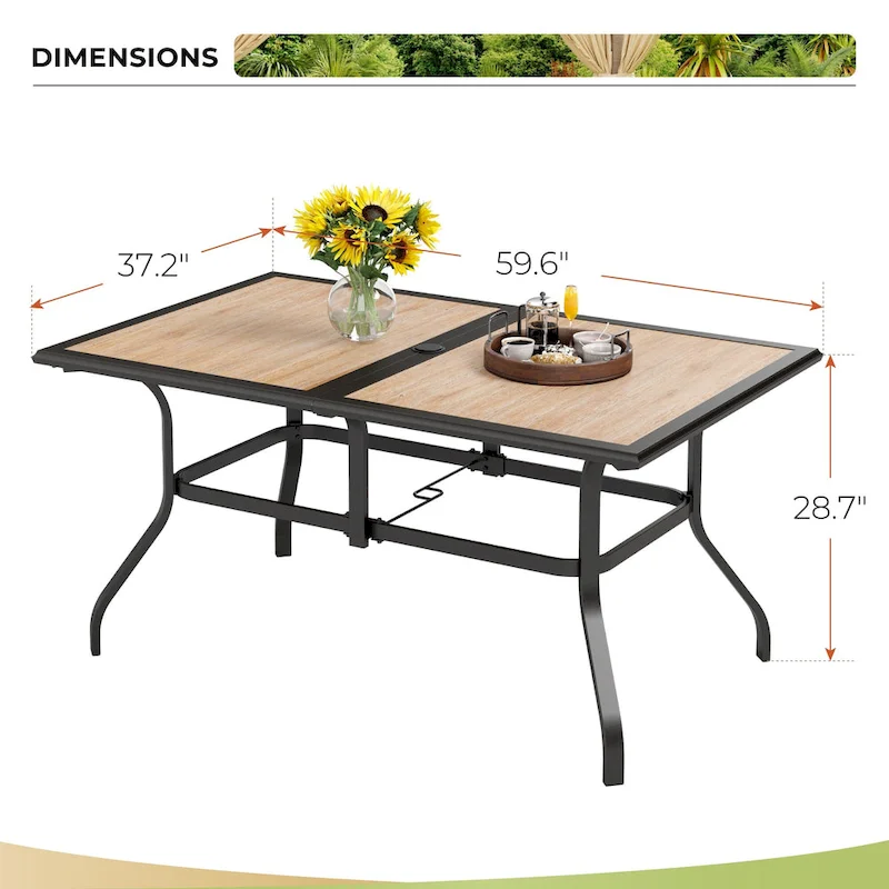 MAISON ARTS 7-piece Patio Dining Set, 6 Rattan Chairs with Cushion and 1 Table with Umbrella Hole - N/A
