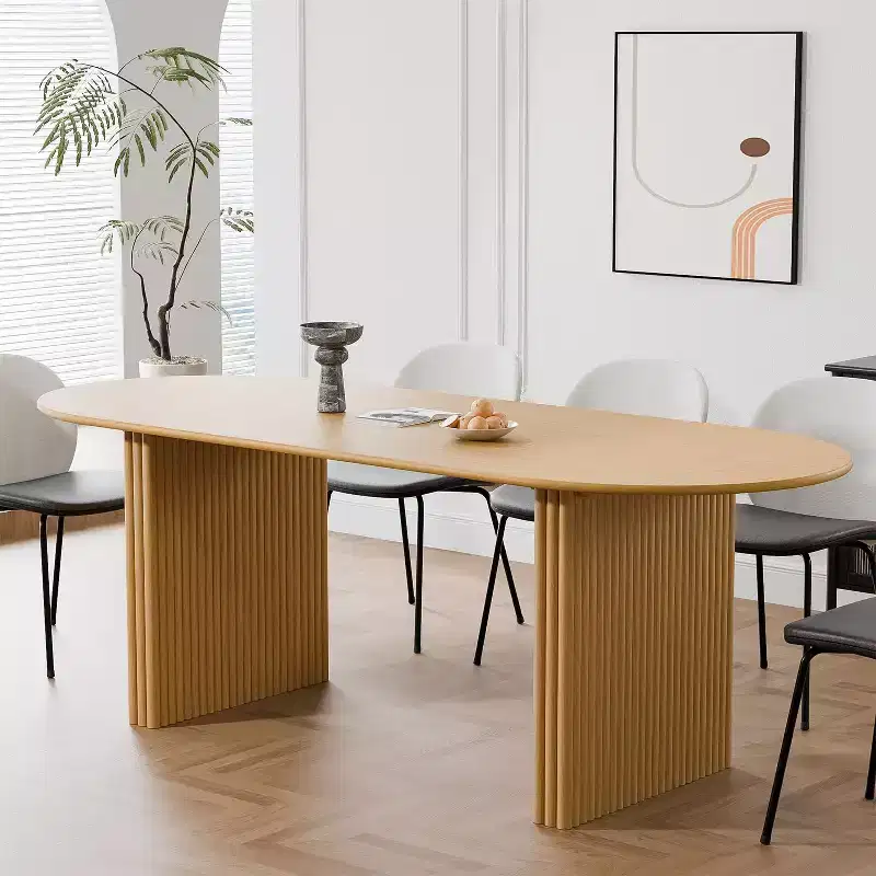 Large 79-Inch Oval Dining Table, Seats 4-6, Modern Farmhouse Style, Natural Wood Finish