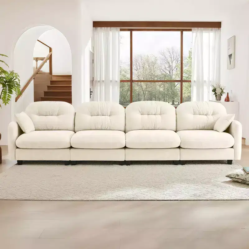GDFStudio Freddy 140 Modern 4-Seater Modular Chenille Upholstered Sofa with 2 Throw Pillows