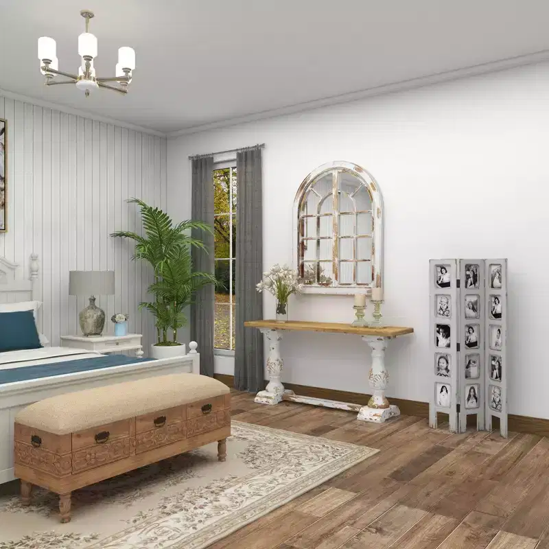 Farmhouse Chinquapin Wood Rectangle Room Divider Screen White - Olivia & May