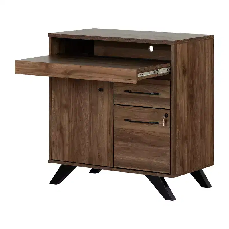 Multi-Function Secretary Desk - Natural Walnut, Sliding Leaf, File Drawer