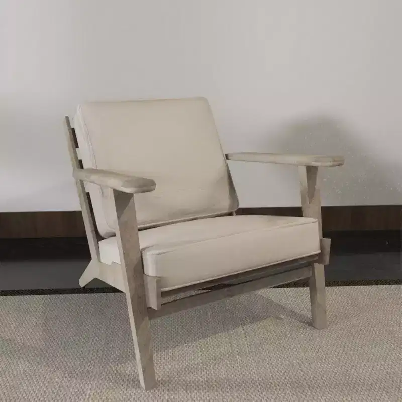 Handcrafted Mango Wood Accent Chair with Cushioned Seat and Angled Legs
