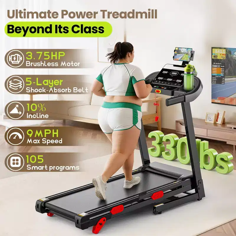 Treadmill on Sale-3.75HP Treadmill with 10% Incline, 330lbs Capacity with Handlebar for Home,Treadmill for Home small space, Work with APP