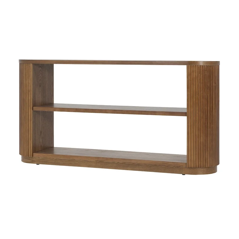 Console Table with Open Shelves and Fluted Wood Veneer
