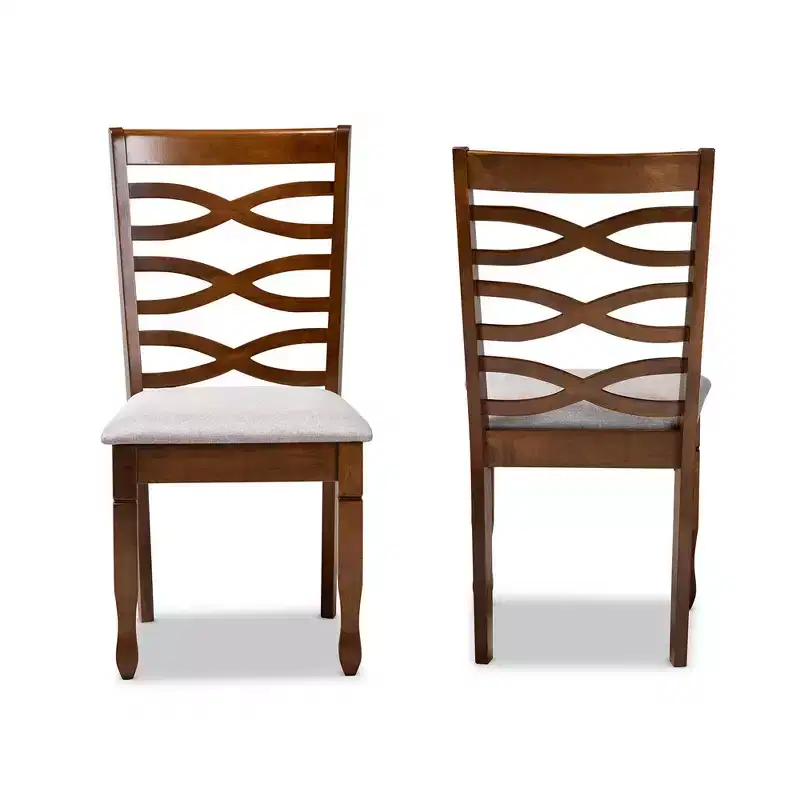 2pc LanierFabric Upholstered and Wood Dining Chair Set Gray/Walnut - Baxton Studio: Tapered Feet, Polyester Upholstery