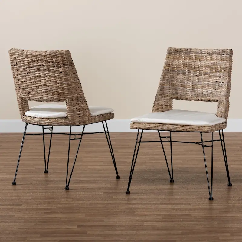 Nafaro Bohemian Rattan/ Metal 2-Piece Dining Chair Set with Cushion