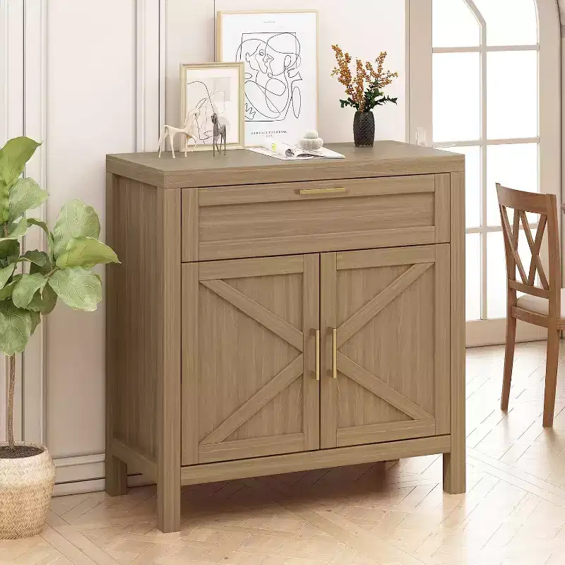 MDF & Metal Buffet Sideboard Cabinet 34.3''W x 35.4''H x 15.6''D