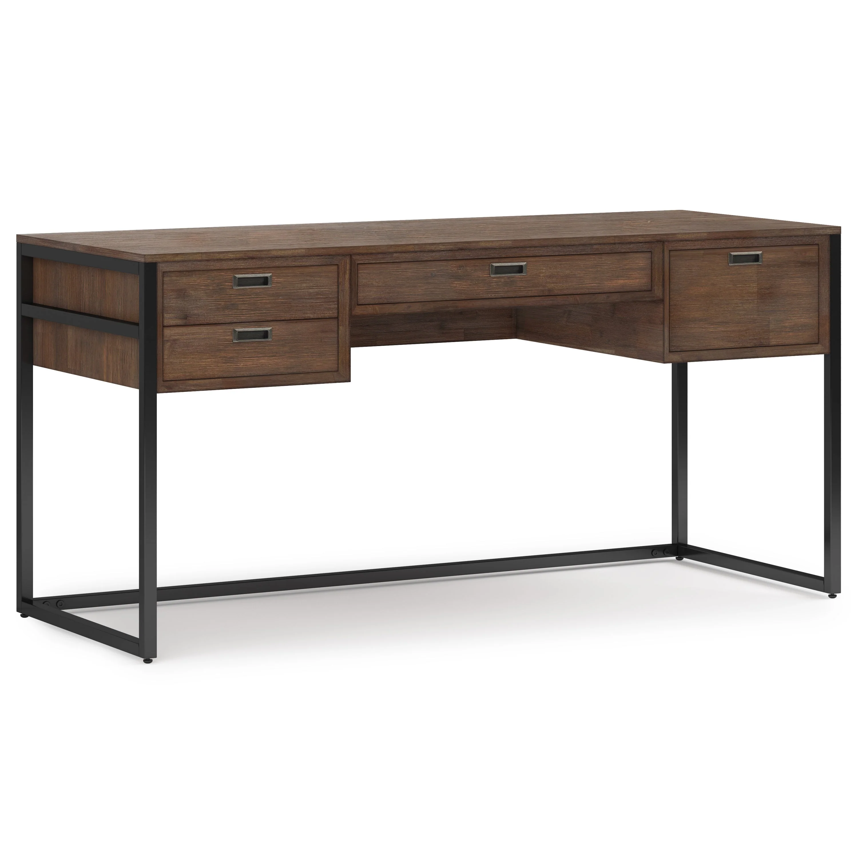 Solid Acacia Wood Industrial Home Office Desk with 3 Drawers and Keyboard Tray