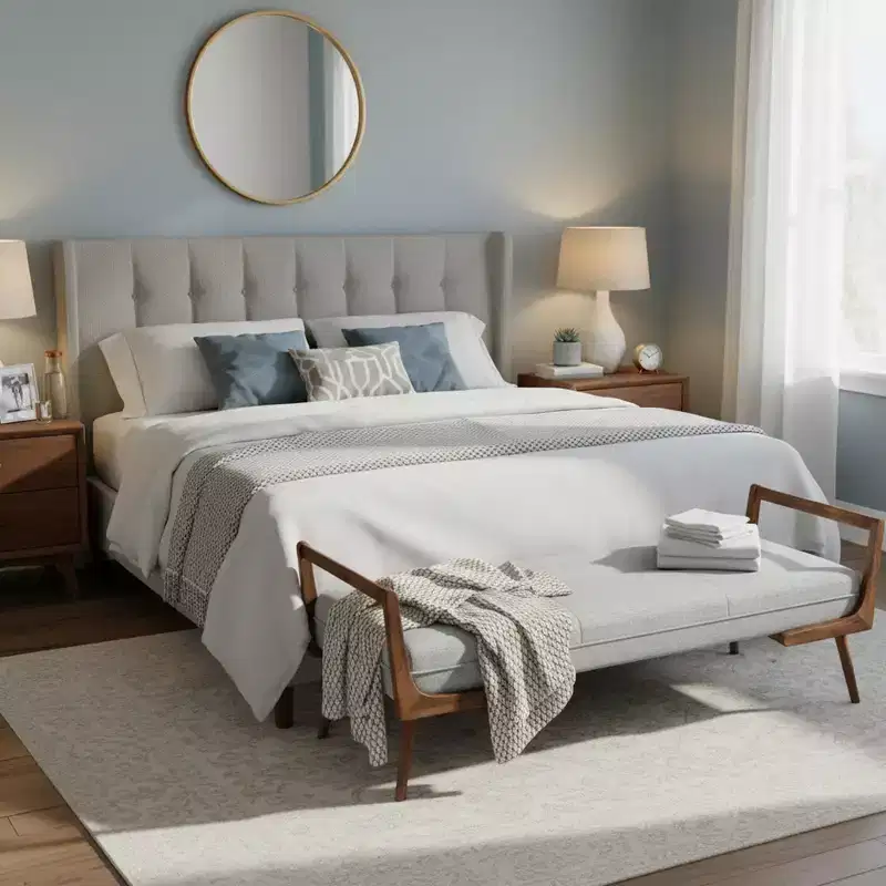 FurnitureR Modern Velvet Upholstered Bench with Solid Wood Legs, Padded End of Bed Bench for Bedroom Entryway Living Room Seating