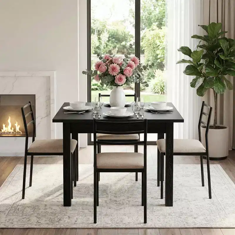 MAYEERTY 39.4 Square Rustic Brown Dining Table, Cracked Oak Top Solid Wood Legs Multiuse Table