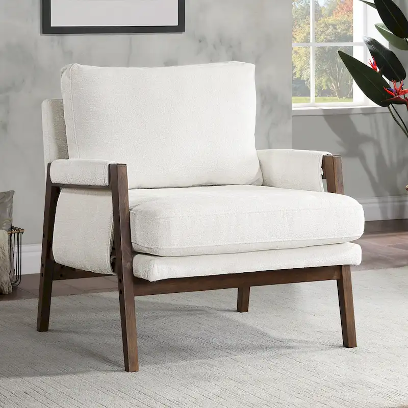 Mid-Century Modern 30 W Chenille Upholstered Accent Leisure Armchair