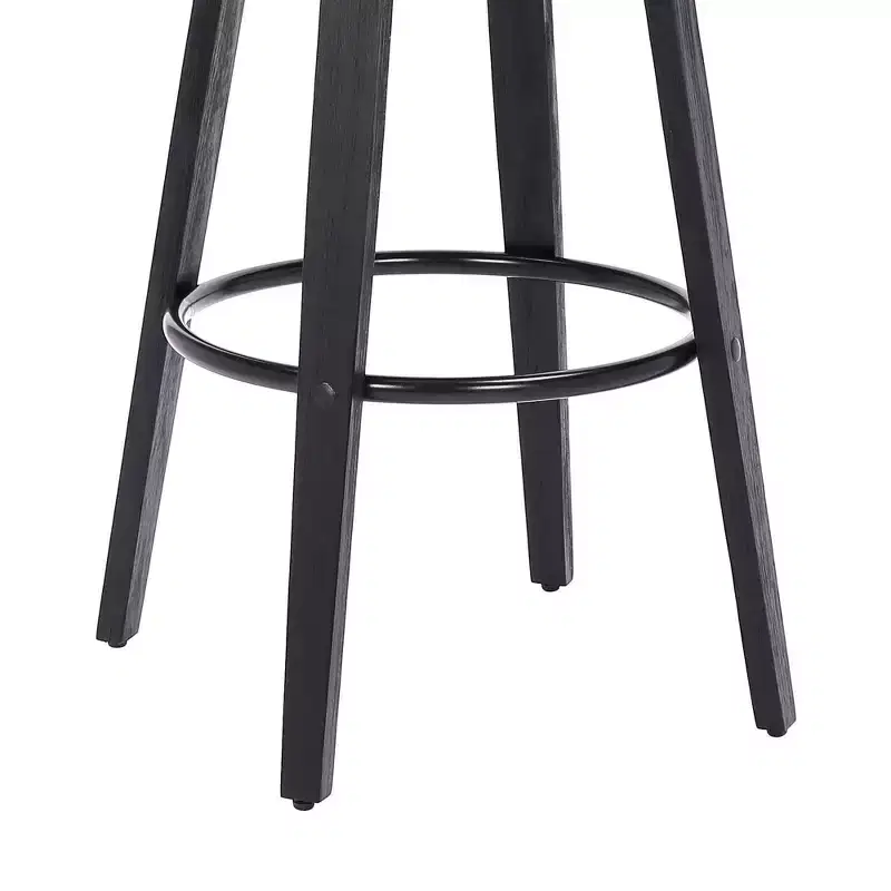30" Backless Swivel Faux Leather Wood Counter Height Barstool Gray/Black: Round Seat, Footrest, Fixed Height
