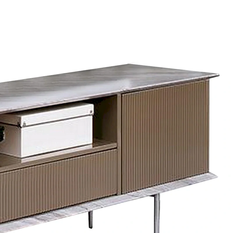 70-Inch TV Stand with 1 Drawer and Open Shelves — White, Champagne & Gray