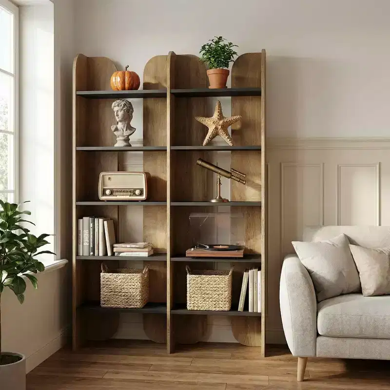 MAYEERTY 5-Tier Farmhouse Bookshelf, 70.87 Tall Double-Wide Open Storage Bookcase